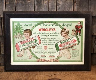 Antique Wrigley’s Spearmint Chewing Gum Trolley Sign Framed