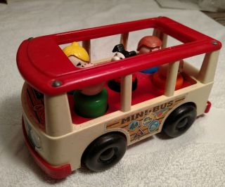 Vintage Fisher Price Little People 141 Mini Bus,  5 People