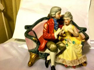 Royal Crown Gucci Porcelain Bisque Victorian Couple On Couch Figurine Nm