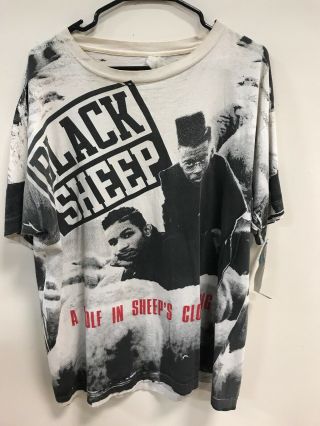 Vintage Black Sleep “a Wolf In Sheep’s Clothing” All Over Print Shirt Size Xl
