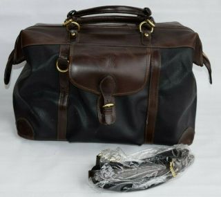 Mulholland Vintage Black & Dark Brown Leather Duffel Shoulder Bag Luggage