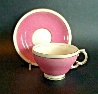 Adderley Pedestal Tea Cup And Saucer - Pink And White - Gold Accents - England