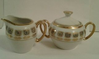 Antique Creamer And Sugar Set Porcelain Gold Trim Design Vintage