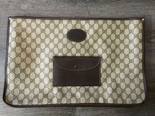 Vintage 70s Gucci Canvas Leather Envelope Portfolio Laptop Luggage Bag Briefcase