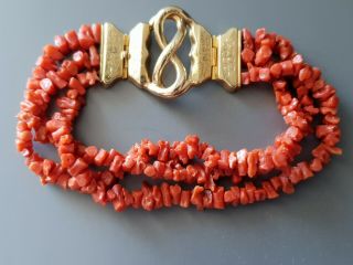 Antique French Gold 18 K And Coral Art Nouveau Bracelet