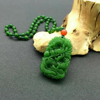 Natural Green Hand - Carved Chinese Hetian Jade Pendant - Dragon
