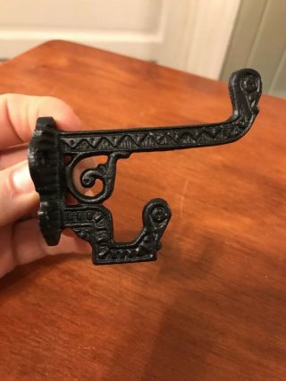 Antique Victorian Style Cast Iron Black Wall Double Hook