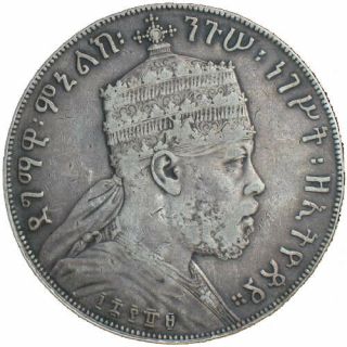 Vintage Lighter Ethiopia 1895 - 97 Emperor Menelik II 1 Birr Silver Coin 10