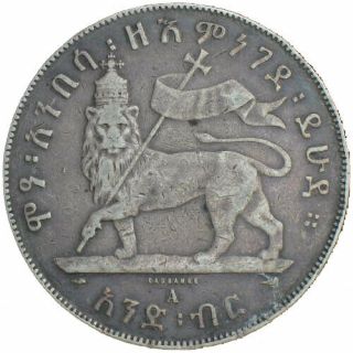 Vintage Lighter Ethiopia 1895 - 97 Emperor Menelik II 1 Birr Silver Coin 11