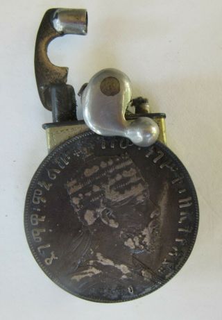 Vintage Lighter Ethiopia 1895 - 97 Emperor Menelik Ii 1 Birr Silver Coin