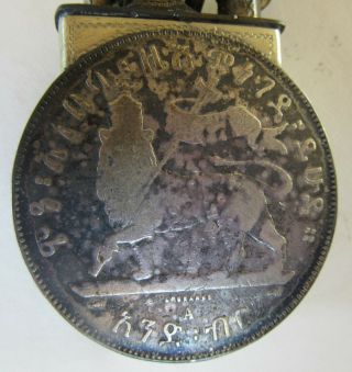 Vintage Lighter Ethiopia 1895 - 97 Emperor Menelik II 1 Birr Silver Coin 4
