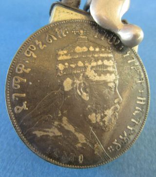 Vintage Lighter Ethiopia 1895 - 97 Emperor Menelik II 1 Birr Silver Coin 5