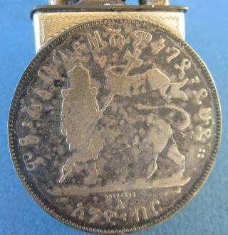 Vintage Lighter Ethiopia 1895 - 97 Emperor Menelik II 1 Birr Silver Coin 6