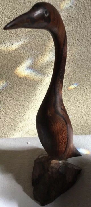 Wood Duck Goose Primitive Hand Carved Glass Eyes Mid Century Carving By David 2