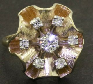 Vintage 14k Gold.  61ctw Vs/g Diamond Florentine Flower Cocktail Ring Size 6.  5