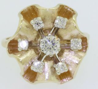 Vintage 14K gold.  61CTW VS/G diamond florentine flower cocktail ring size 6.  5 2
