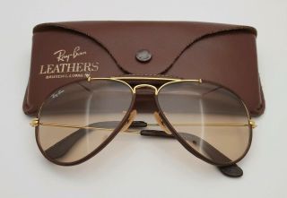 Vintage B&l Ray Ban Bausch & Lomb Brown Changeables Leather Outdoorsman 58mm