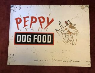 Vintage Peppy Dog Food Tin Metal Advertising Sign Oil Rare 24” X 18”