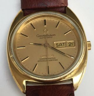 Vintage Omega Constellation Chronometer Automatic Day Date Watch Gold Plated 2