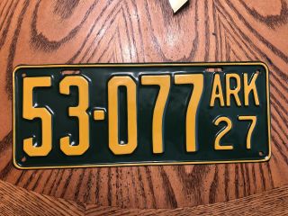 Rare A,  1927 Professionally Restored Arkansas Vintage License Plate Tag 53 - 077 B