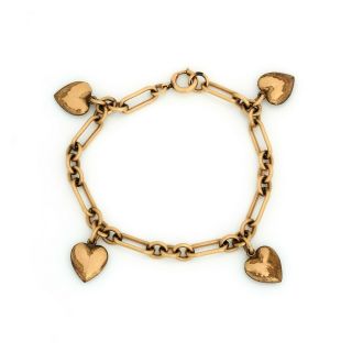 Antique Vintage Art Nouveau 14k Rose Gold Sweetheart Puffy Heart Charm Bracelet 2