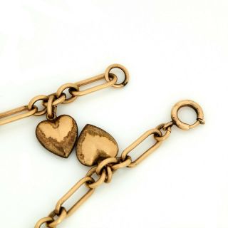 Antique Vintage Art Nouveau 14k Rose Gold Sweetheart Puffy Heart Charm Bracelet 4