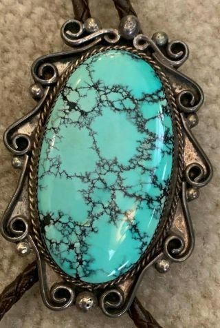 Navajo Vintage Large Stone Bolo Tie.  Silver/turquoise.