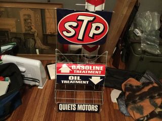 Vintage Embossed Stp Motor Oil Can Display Gas Service Station Rack Sign