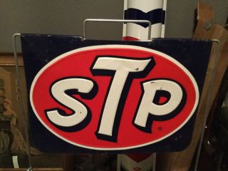 Vintage Embossed STP Motor Oil Can Display Gas Service Station Rack Sign 2