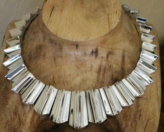 Vtg Mexico Sterling Massive Graduated 3 - D Chevron Link Necklace 223 Grams Taxco