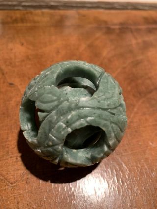 Chinese Jade Puzzle Ball - 3 Separate,  Freely Moving Layers Carved From 1 Stone