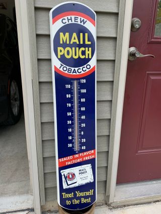 Vintage Metal 39 " Mail Pouch Chewing Tobacco Thermometer Sign