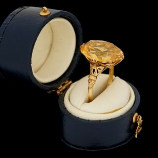 Antique Vintage Art Nouveau 18k Gold Oval Corundum Yellow Sapphire Ring Sz 7.  75