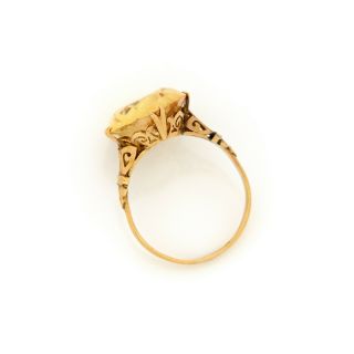 Antique Vintage Art Nouveau 18k Gold Oval Corundum Yellow Sapphire Ring Sz 7.  75 8