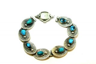 Carlos Diaz Vintage Sterling Silver Watchband W/ Set Turquoise