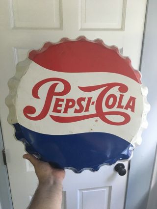 Vintage Embossed Pepsi Cola Bottle Cap Sign Stout Antique Pepsi Soda 2