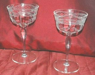 Antique/vtge Etched Glass Wine Glasses - Set Of 2