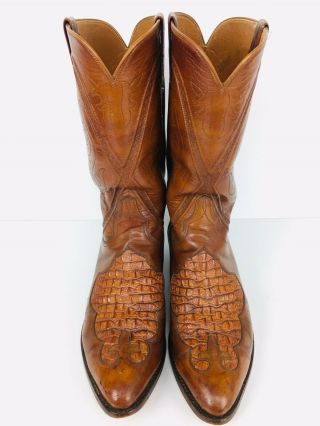 Vintage Lucchese Caiman Cut Out Brown Leather Men 