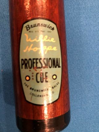 BRUNSWICK PROFESSIONAL WILLIE HOPPE Vtge Antique Pool Cue 20 Ounce Two Piece 5