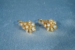 ANTIQUE FRENCH VICTORIAN 18K GOLD ROSE CUT DIAMOND PEARL EARRINGS 2
