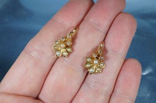 ANTIQUE FRENCH VICTORIAN 18K GOLD ROSE CUT DIAMOND PEARL EARRINGS 5