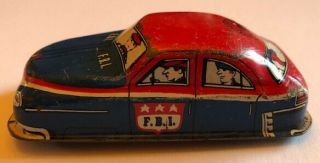 Vintage 1940 ' s Lupor Tinplate Toy FBI Car,  4.  25 