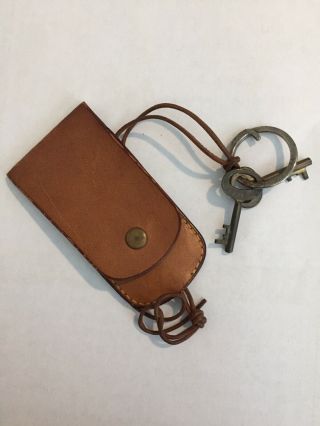 Rare Vintage Louis Vuitton Trunk Keys 112004 & Leather Key Keeper Pouch Stamped