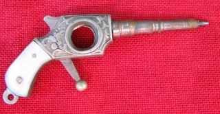 Rare 1890s Pearl Figural Pistol Mini Combo Cheroot Cutter / Pencil / Watch Fob