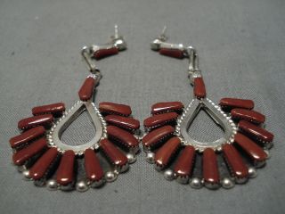 Vintage Zuni Native American Sterling Silver Coral Earrings Old