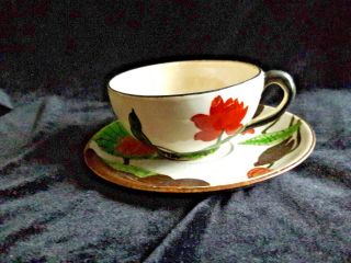 Japanese Cup And Saucer Bold Colours Floral Design