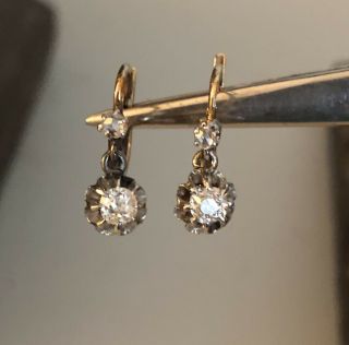 Antique Dangling 18kt Gold Mine And Rose Cut Diamond Earrings Approx.  30 Tdw