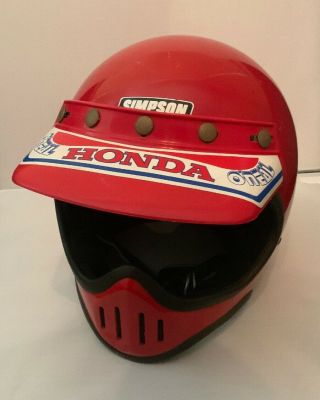 Vintage 1975 Simpson Helmet M50 Red Not Bell Moto 3 Honda O’neal Stickers 7 1/4