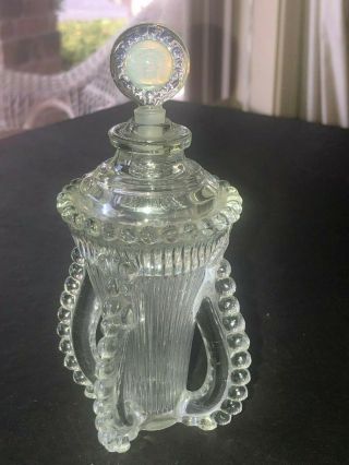 Vintage Clear Pattern Glass Perfume Bottle With Opalescent Stopper,  Ground