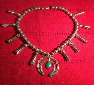 Vintage Bell Sterling Silver Navajo Squash Blossom Necklace 18” 100g 5